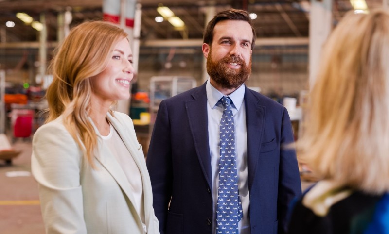 Bankers in warehouse